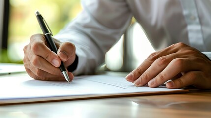 Business man using pen signing, writting