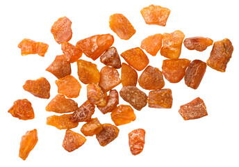 Crushed amber isolated on white background, top view.
