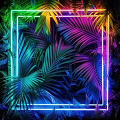  Neon equalizer Square shape palm jungle leaves.