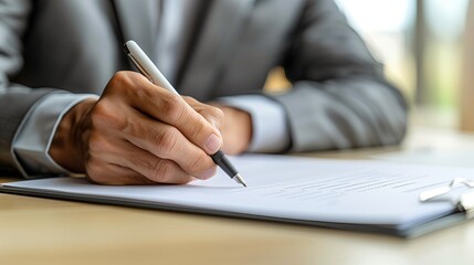 Business man using pen signing, writting