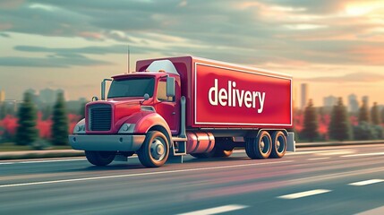 delivery truck with the text "delivery",  highlighting efficiency and reliability in logistics. for advertising campaigns, transportation showcases, and logistics branding materials.
