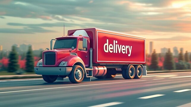 delivery truck with the text "delivery",  highlighting efficiency and reliability in logistics. for advertising campaigns, transportation showcases, and logistics branding materials.
