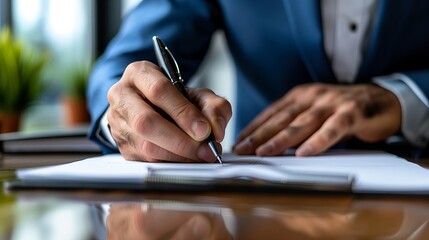 Business man using pen signing, writting