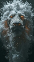 Obraz na płótnie Canvas Symbol, Zodiac sign Leo, albino lion made of smoke, flames and sparks of fire