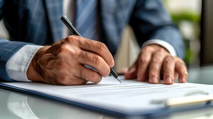 Business man using pen signing, writting