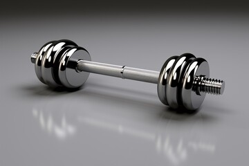 a silver dumbbell on a grey surface