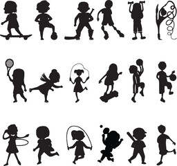 Vector pack of black and white image featuring a group of people playing games