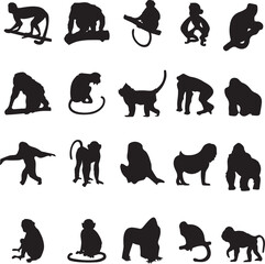 different silhouettes of monkeys and other animals stock vector - 12282393