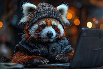 Winter Tech-Savvy Red Panda in Fashionable Attire Banner