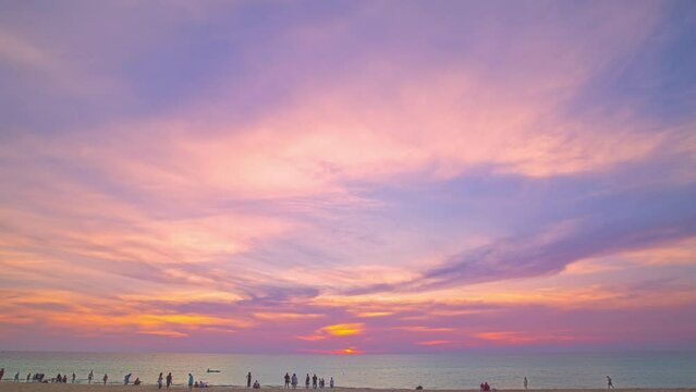 Time lapse stunning sweet sky at Karon beach Phuket.
Imagine a fantasy colorful clouds changing in sky.
Gradient color. Sky texture background.