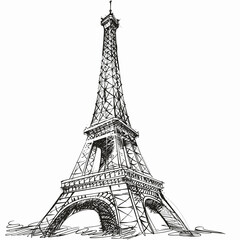 Fototapeta premium vector eiffel tower with black lines on a white background .Generative AI