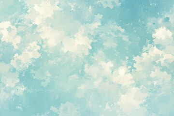Watercolor background with sky blue and mint green colors, cloud pattern