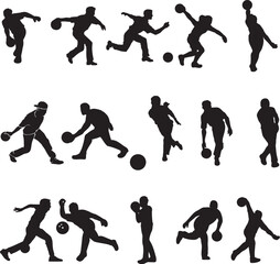 Vector illustration of a group of soccer players silhouetted against a white background