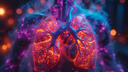 Lungs and heart in synchronization, dynamic lighting, close-up, internal view - obrazy, fototapety, plakaty