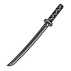 Katana sword vector object or element in vintage black style on white background