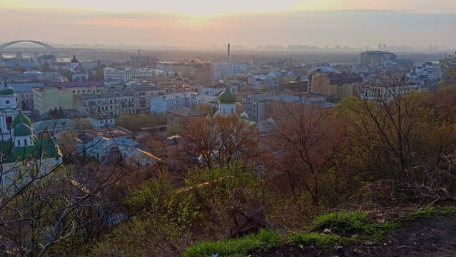 Sunrise , Early morning in Kyiv city taken from the hill on Podil, Ukraine
