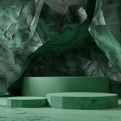 3d rendering podium with emerald cave concept. ai generative