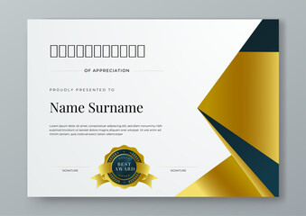 Black white and gold vector professional and modern award corporate certificate design template. For award, business, diploma, workshop, award, graduation, completion, competition and education