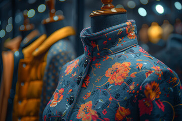 Elegant Floral Pattern Jacket on Mannequin Display Fashion Banner