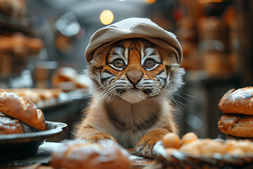 Whiskered Pastry Chef: A Curious Feline Among Fresh Bakes Banner
