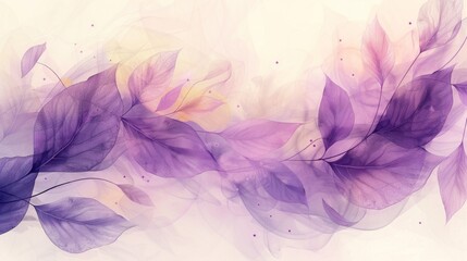 split background featuring soft lavender and pale yellow tones, with subtle leaf-shaped light shapes scattered throughout.