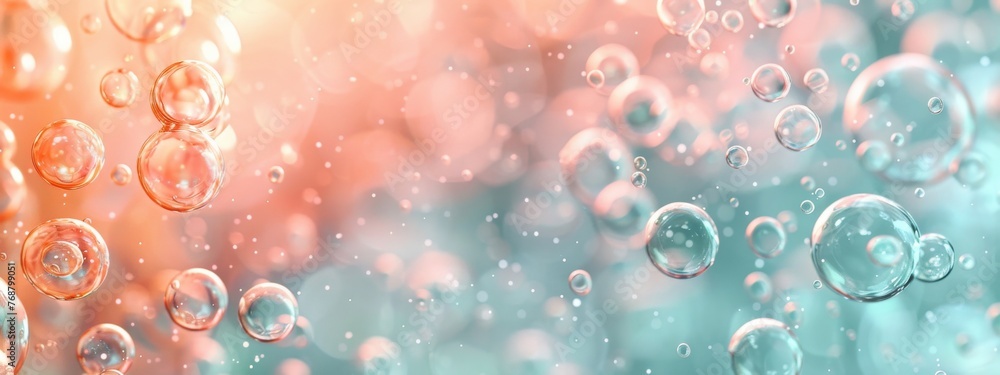 Poster split background featuring soft peach and mint green tones, with scattered circular light shapes rem