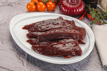 Raw beef liver slices for cooking