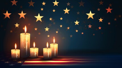 A poignant scene of lit candles over the American flag, symbolizing honor and memory for Memorial Day.