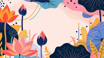 Fototapeta na wymiar Whimsical splatters and playful lotus illustrations come together in a vibrant celebration of color and joy, reminiscent of the festivities of Vesak Day.
