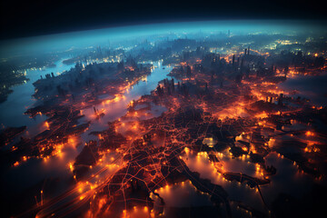 Futuristic Metropolis at Night: Electric Veins of a Living City Banner
