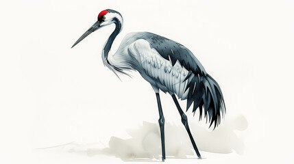Beautiful watercolor painting of a crane There is a usable area for adding text.