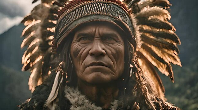 3D animation of Indian tribes wearing warbonnets