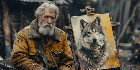 Masterful Artist and His Lifelike Wolf Painting: A Visual Banner Story