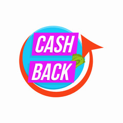 Modern banner design with a set of Cashback tags. Illustration of money back for promotion, sales, discounts. Isolated color sticker, cashback emblem.