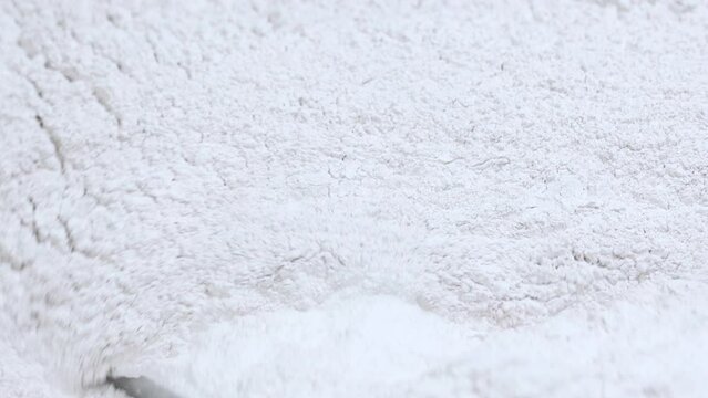 powder medicine mixing and blending process close up. dusting powder chemical pharma ingredient in a large equipment production line in a pharma manufacturing plant factory	
