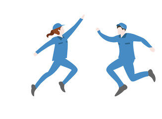 ジャンプする作業員スタッフのイラスト
