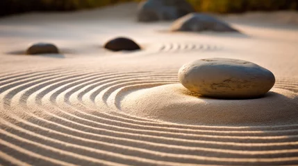Foto op Aluminium close up of Japanese zen garden composition with white sand and stone © Anastasia Shkut
