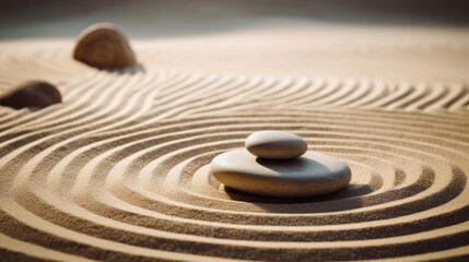 Fototapeta na wymiar Japanese Zen Garden with sand and rock arrangements