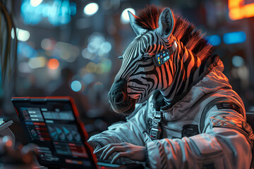 Cybernetic Zebra Navigator: Intergalactic Exploration Command Center Banner