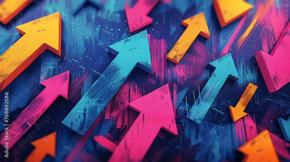Poster colorful artistic collection of arrows pointing in various directions, symbolizing the complexity an