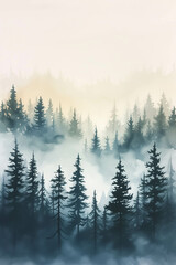 Fototapeta na wymiar Beautiful nature watercolor picture of pine trees.