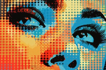 Pop art design, beautiful young girl in retro style, halftone and retro style, travel concept
