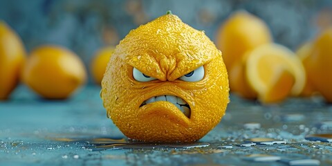 Annoyed and Sour Citrus Fruit Expressing Discontent over Being Squeezed - obrazy, fototapety, plakaty