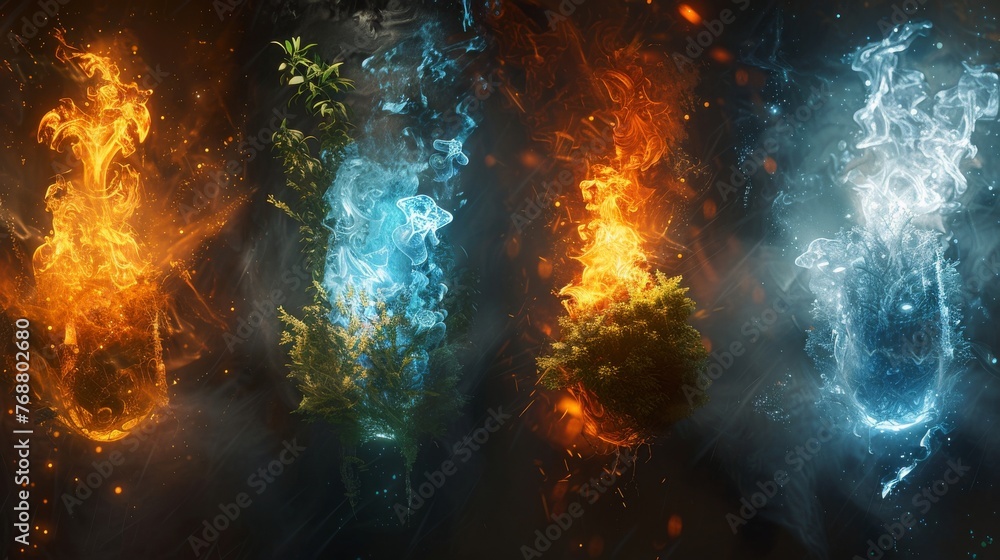 Aufkleber elemental alchemy: harness the power of the elements to create elemental light shapes representing f