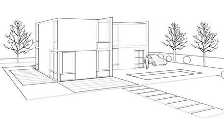 house architectural sketch 3d illustration	
