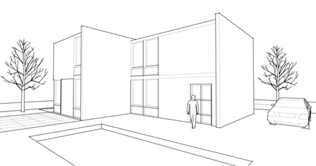 house architectural sketch 3d illustration	
