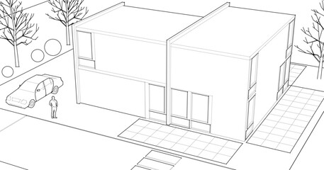 house architectural sketch 3d illustration	
