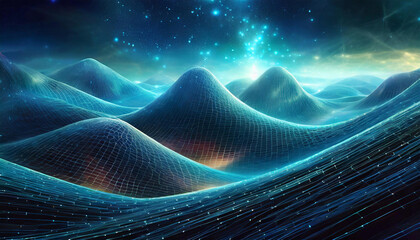 Abstract technology mountainous hilly mesh background, illustration.