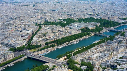 aerial photo of river seine and cityscape in paris - obrazy, fototapety, plakaty