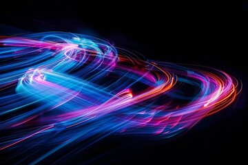 Electric Blue Trails Neon Motion Streaks on Dark Background, Abstract Light Painting Photography